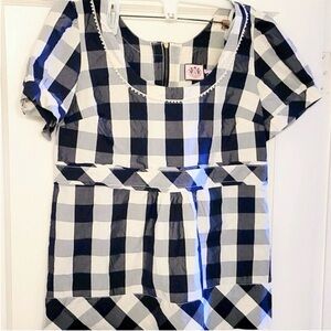 Navy JUICY👑COUTURE Buffalo Check Gingham Puff Sleeve Top